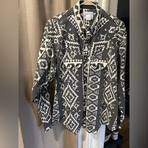 Men’s country western Black and White Geometric Button-Up Shirt Sz lg